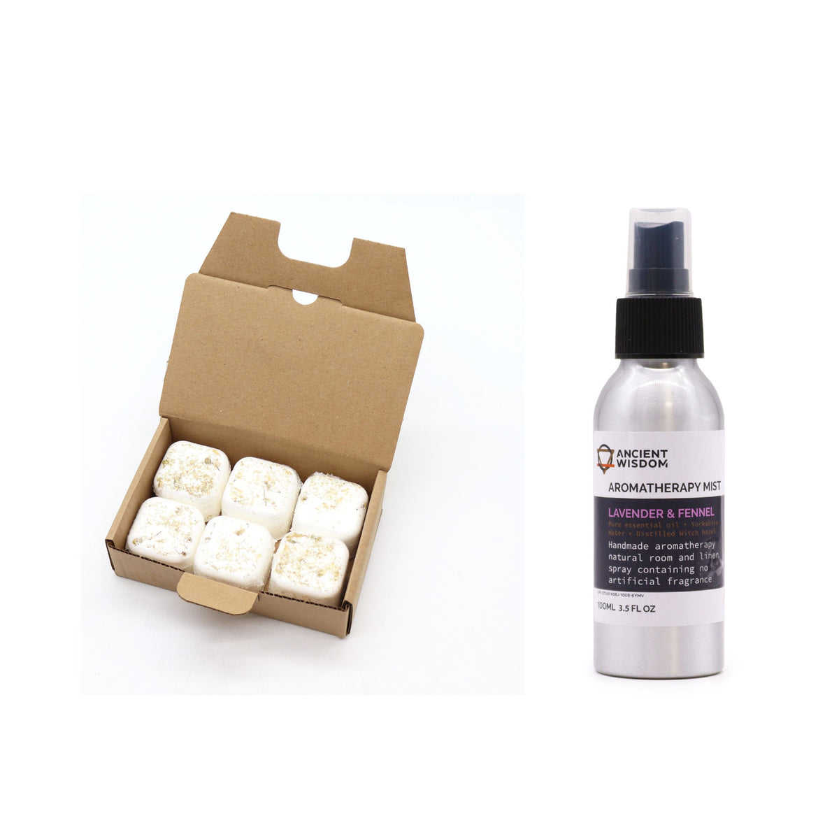 Calming Shower Steamers and Lavender & Fennel Room & Linen Mist — two-product duo