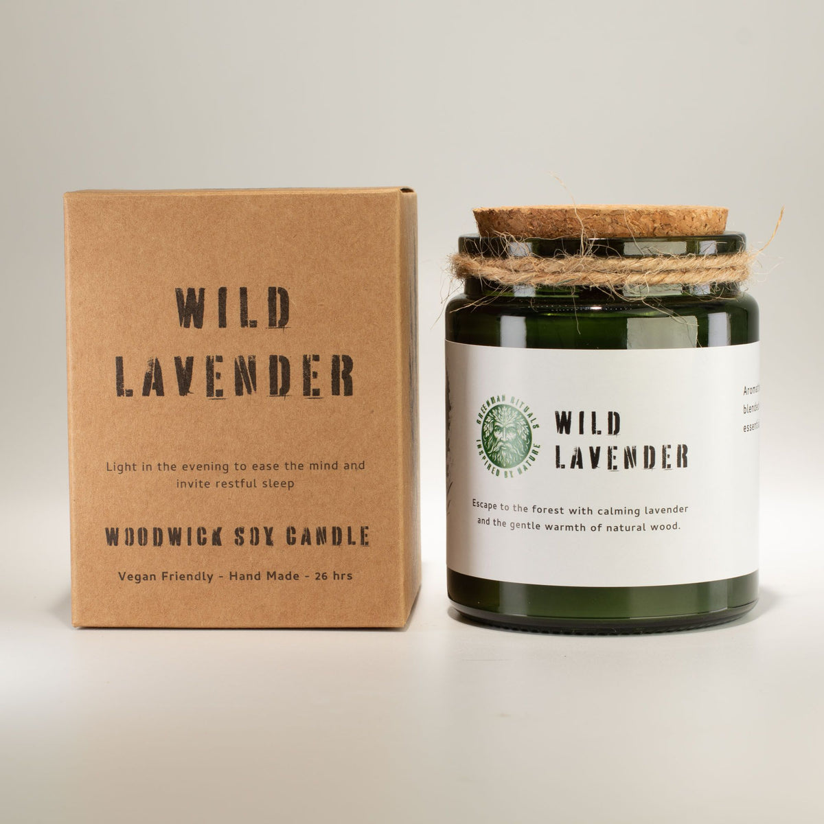 Wild Lavender Woodwick Candle in a green glass jar