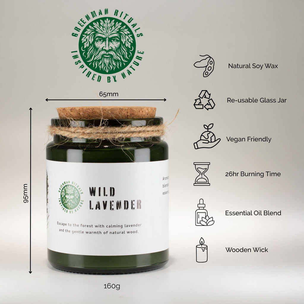 Wild Lavender Woodwick Candle in a green glass jar