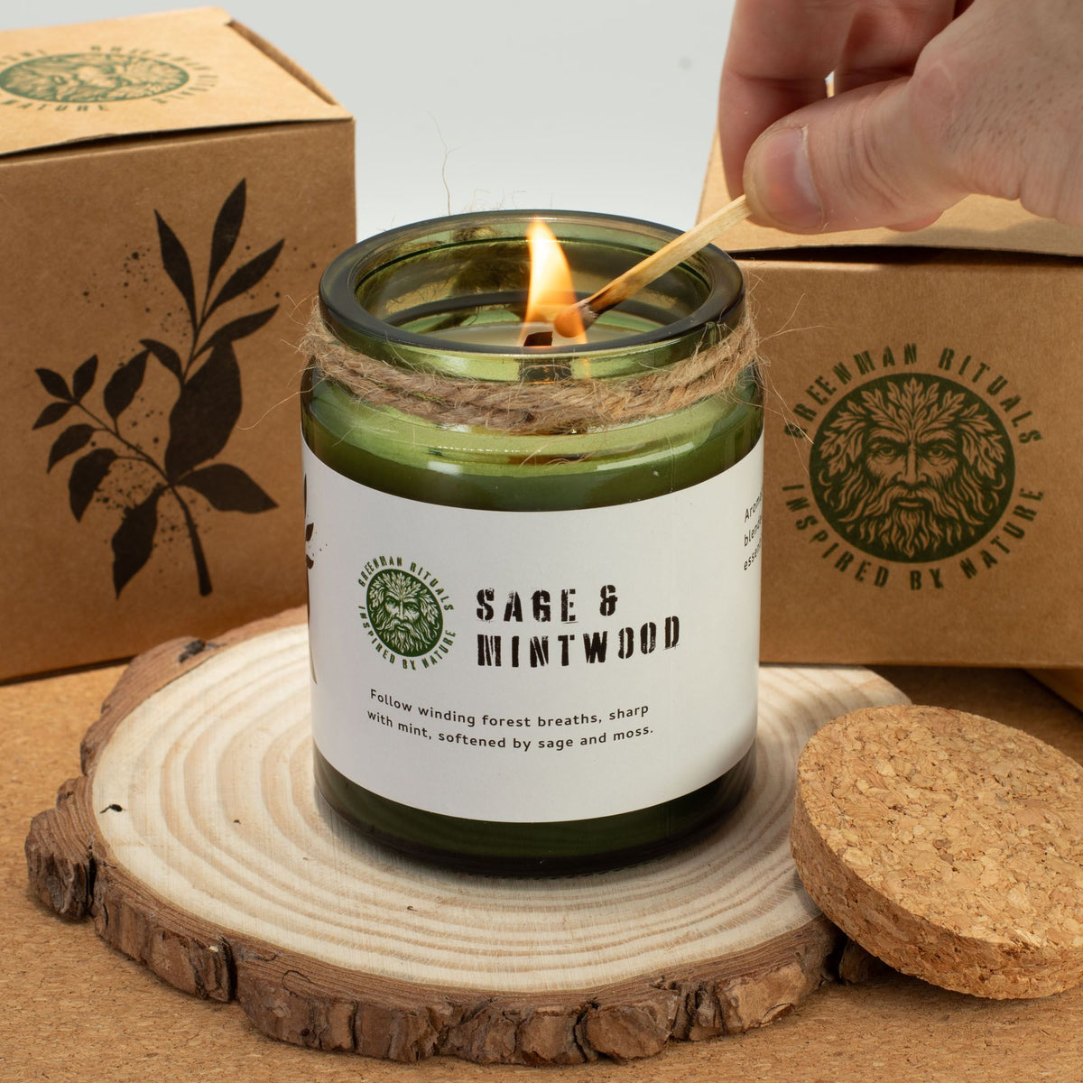 Wild Lavender Woodwick Candle in a green glass jar