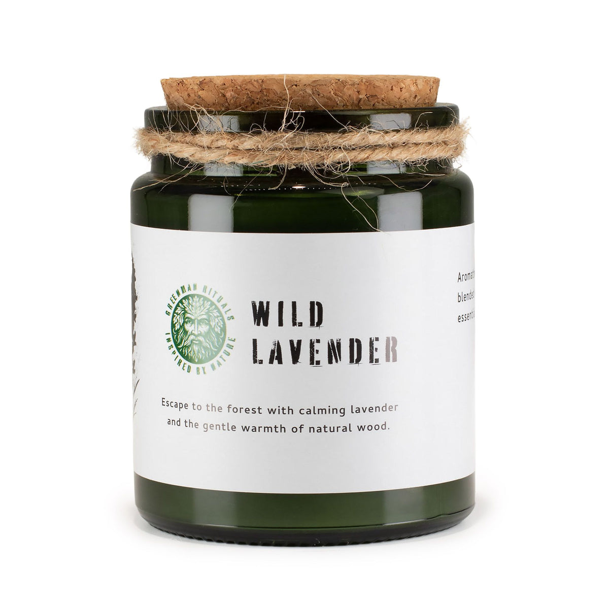 Wild Lavender Woodwick Candle in a green glass jar