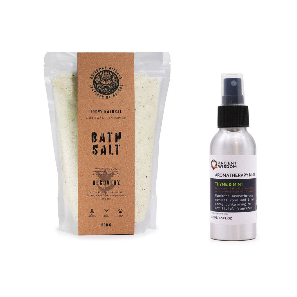 Recover Menthol Bath Salts and 100ml Essential Oil Mist - Thyme & Mint — two-product duo